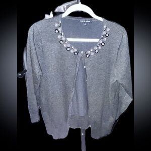 Cable & Gauge charcoal grey button up sweater with jeweled neckline. Size. XL